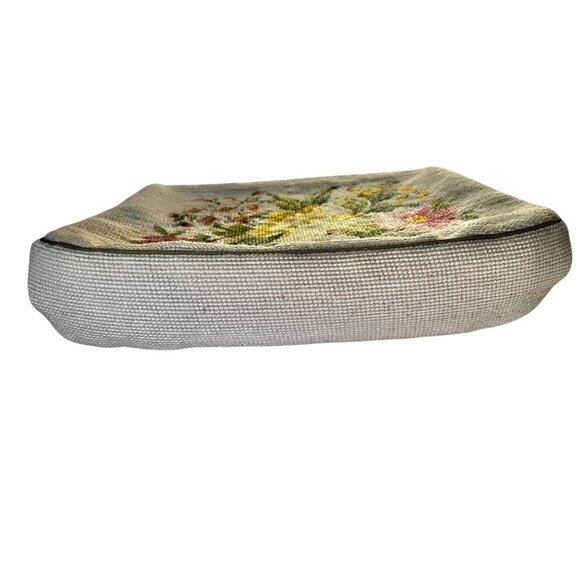 Vintage Needlepoint Floral Handbag Chain Handle Satin Lining - Picture 9 of 16